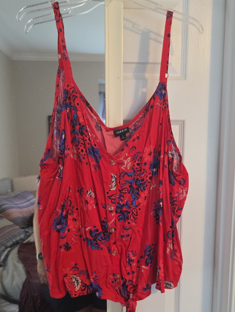 torrid Red Floral Button-Front Tie-Hem Cami